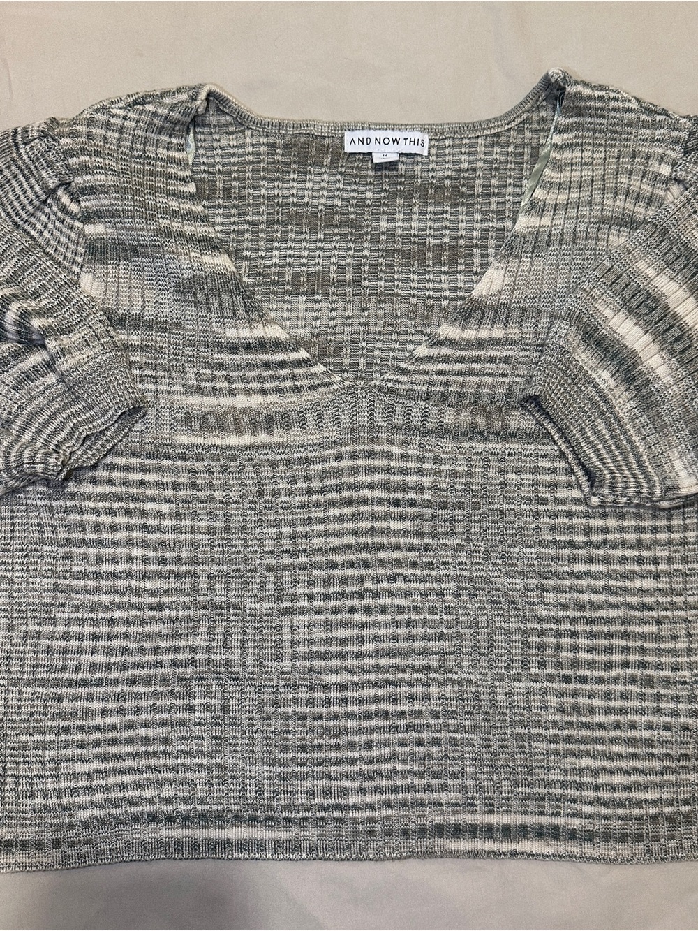 And Now This Gray & Cream V-Neck Short Sleeve Sweater